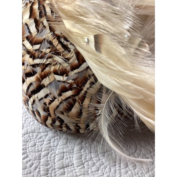 Vintage Jack McConnell Feather Hat W/Rhinestone Accents*Cream Feathers*Halloween - Picture 5 of 10
